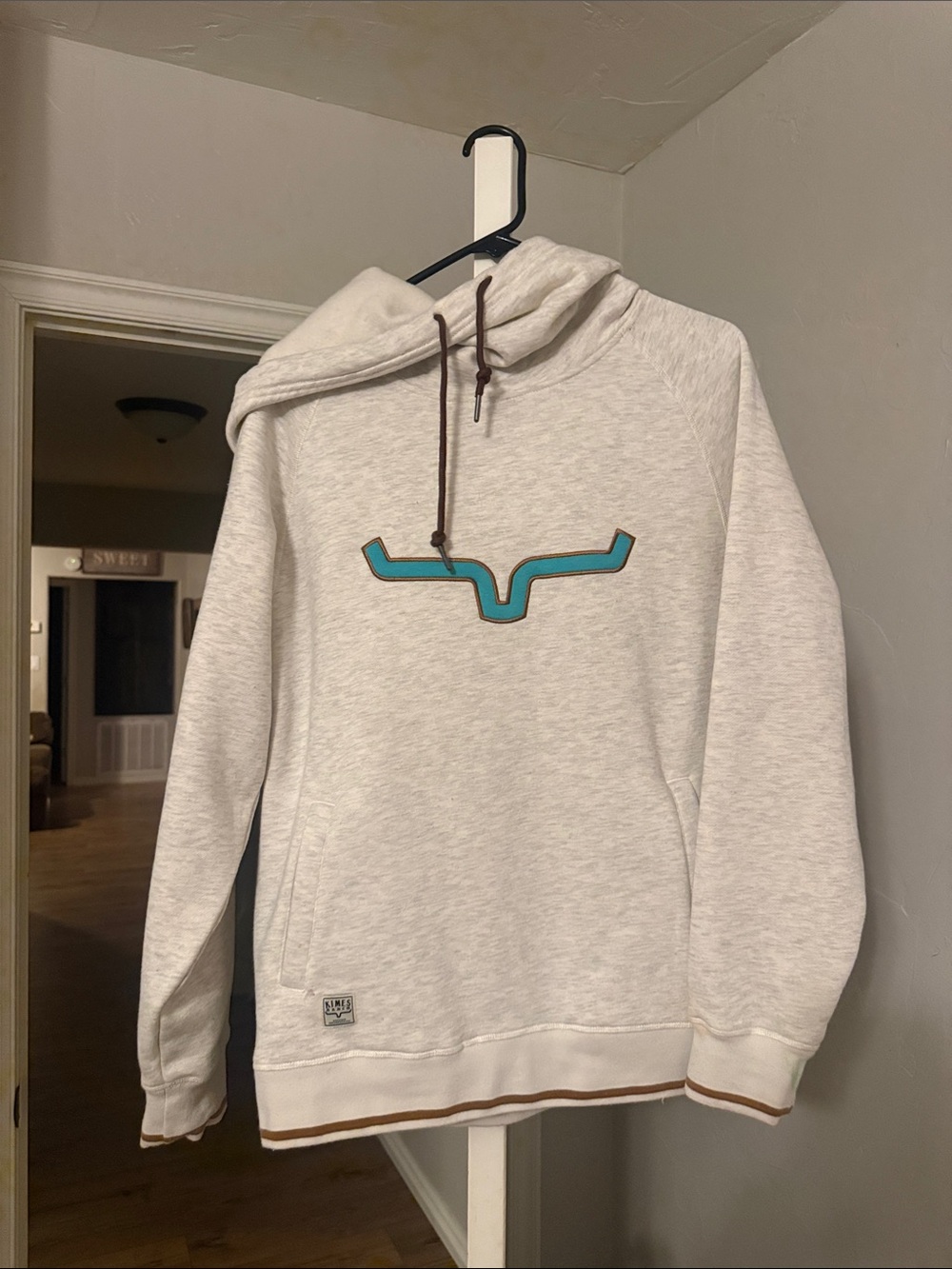 Kimes Ranch Cream Crewneck Hoodie with Turquoise Emblem